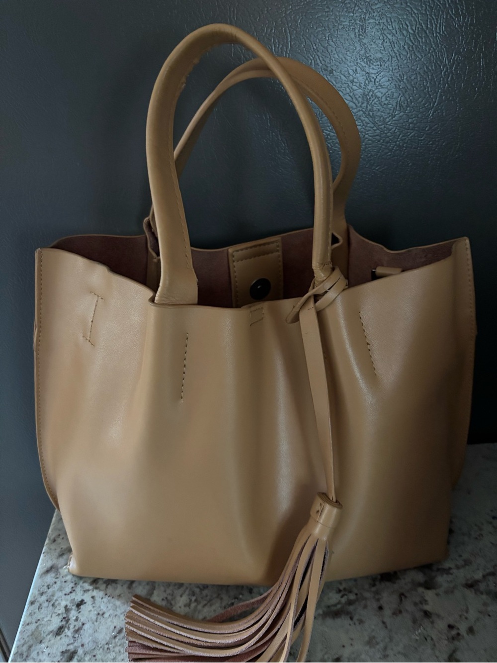 Tan Leather Bag with Tassel